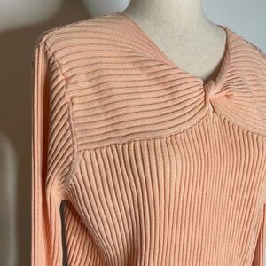Tahari Parfait Pink Ribbed Twist Neckline Long Sleeve Sweater Size XLarge